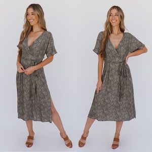 olive print midi dress